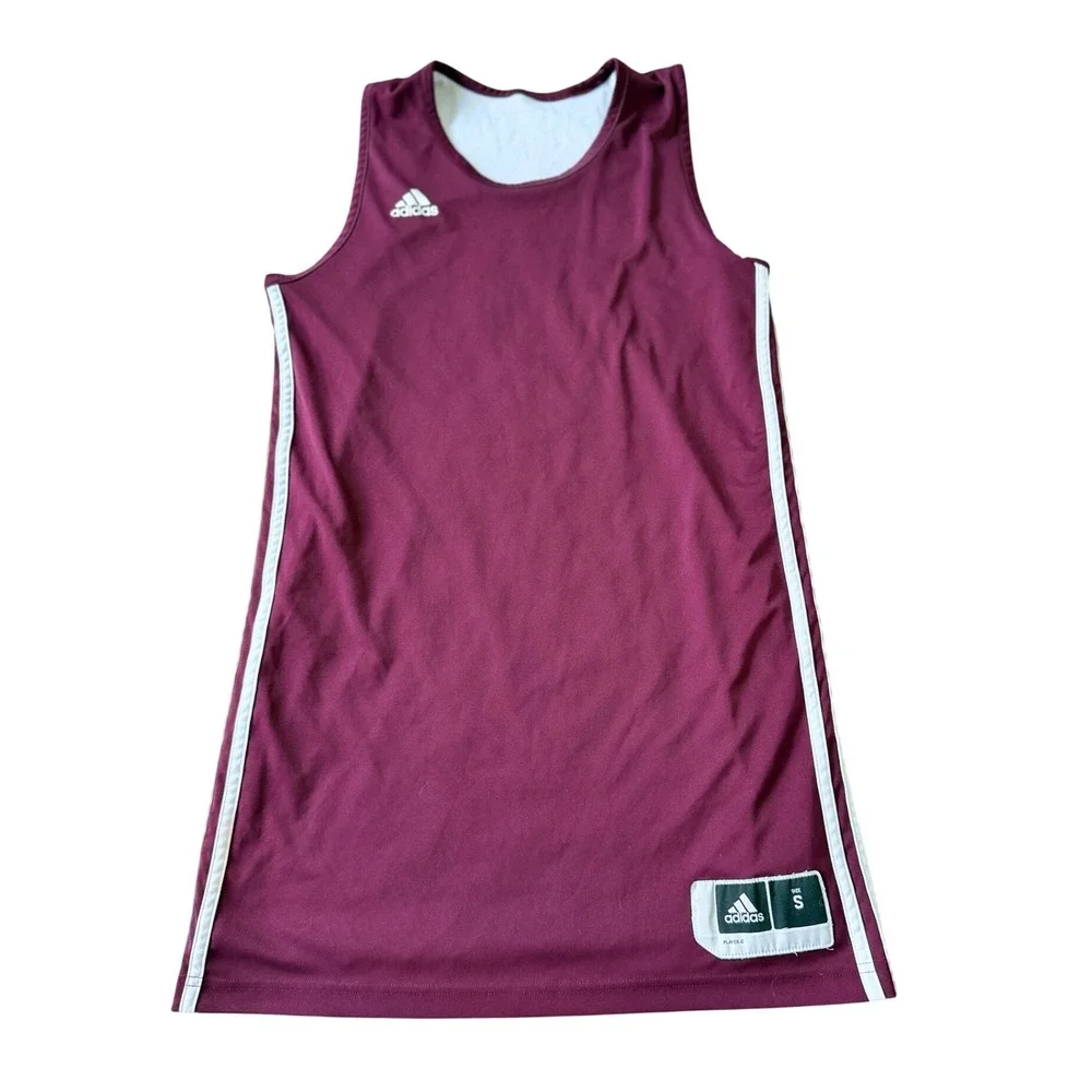 Adidas Reversible Basketball Jersey Mini Dress Maroon White Climalite Streetwear - Picture 11 of 13